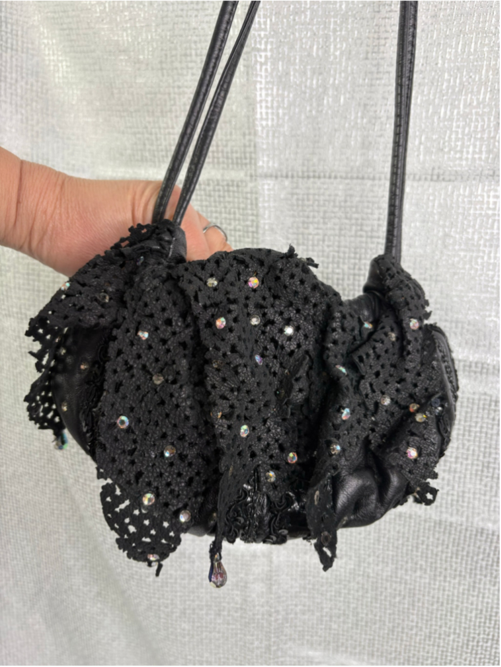 Rita Diana Diana for Mylinka - Vintage Handmade Black Rhinestone Crossbody Bag